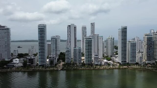 Modern High-Rise Buildings in Bocagrande, Cartagena, Colombia &ndash; Aerial Drone View