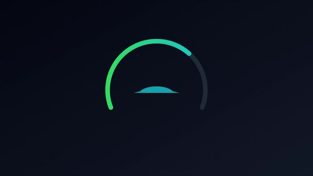 Digital speedometer gauge loading animation with gradient progress bar for ui and performance testing 4k