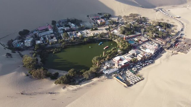 Aerial view of huacachina oasis desert in ica peru