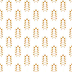 Fototapeta premium Vector Seamless Pattern with Agriculture Wheat and Cereal Ears on White Background. Organic Wheat, Rice Ear Design Template. Bread, Beer Packaging, Farming, Organic Food Concepts