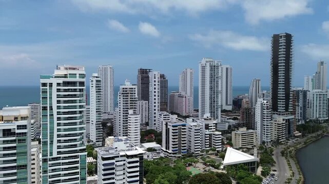 Bocagrande Skyline and Modern High-Rise Buildings in Cartagena, Colombia &ndash; Drone Aerial View