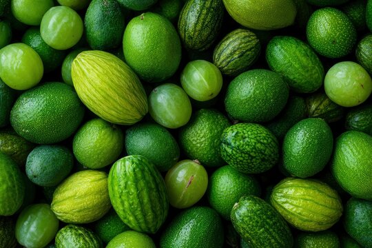 Mixed Green Fruits Flat Lay Background Texture