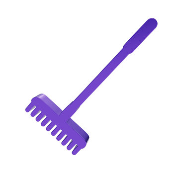 A3d purple garden rake isolated on a white background, for landscaping and, gardening concepts