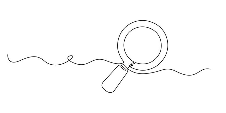 One continuous line drawing of magnifying glass. Continuous line drawing of magnifying glass lens. 4K video animation with alpha channel., Animation of a single line drawing of a magnifying glass. Con