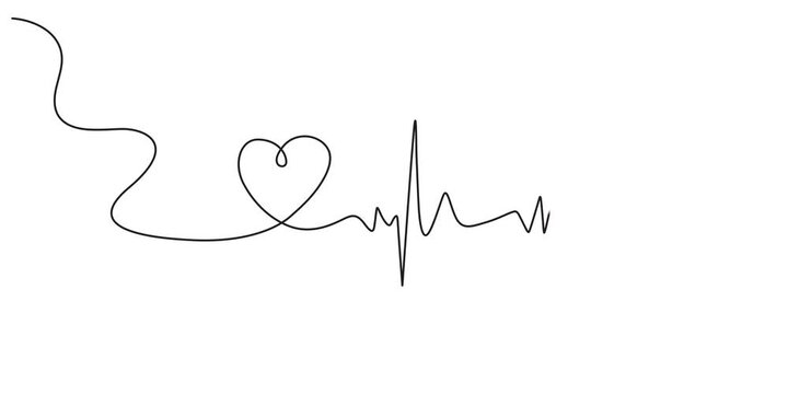 Continuous one line heart beat heartbeat health icon pulse rate medical art. Heart one line heartbeat love ekg care ecg drawing logo draw life cardio illustration single medicine healthy cardiogram.