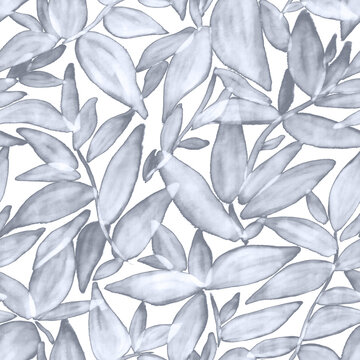 Watercolor Blue Leaf Seamless Pattern Background