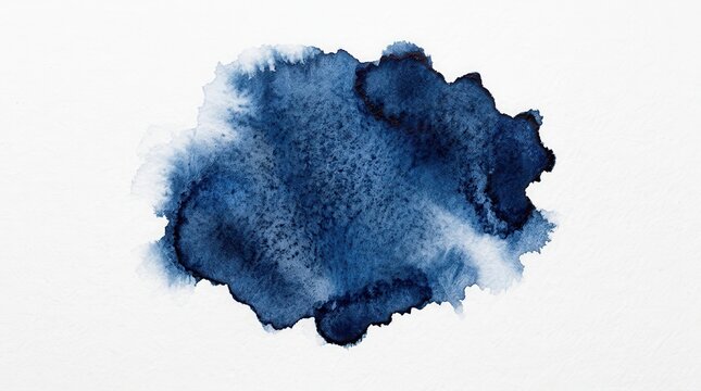 Dark blue watercolor stain on a white background.