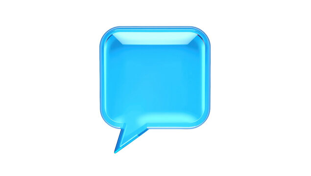 Shiny 3d blue square speech bubble with rounded corners isolated on a deep black background, for ui isolated on a transparent background