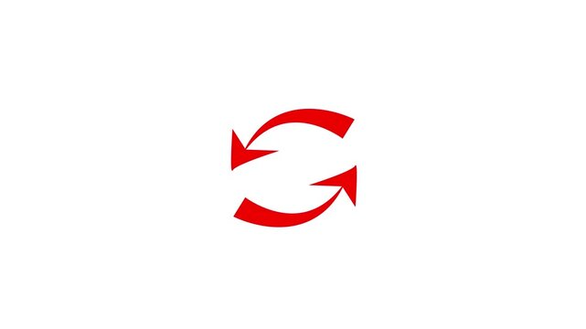 Red circular refresh arrows animation, rotating sync symbol for ui and web loading reload rotation