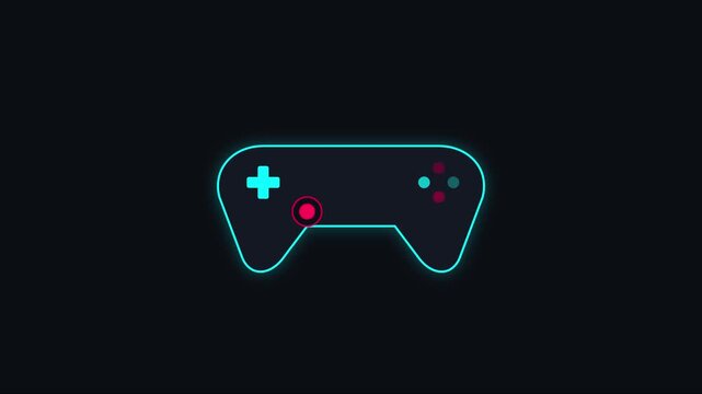 Neon gaming controller animation with pulsing buttons and glowing outline for esports and digital media projects 4k