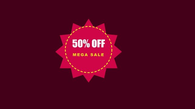 50% off mega sale red starburst badge animation for e-commerce marketing and retail promotions 4k discount