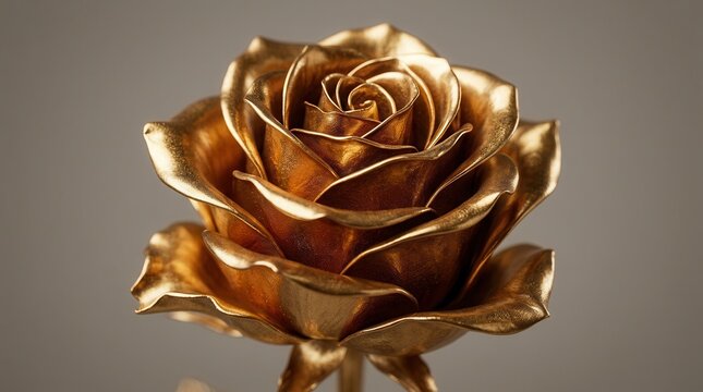 Elegant rose blossom coated in reflective gold metallic paint.