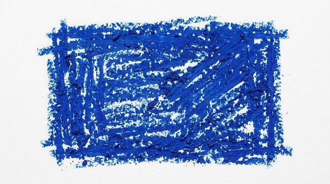 Dry pastel texture blue crayon lines in a rectangular shape on white.