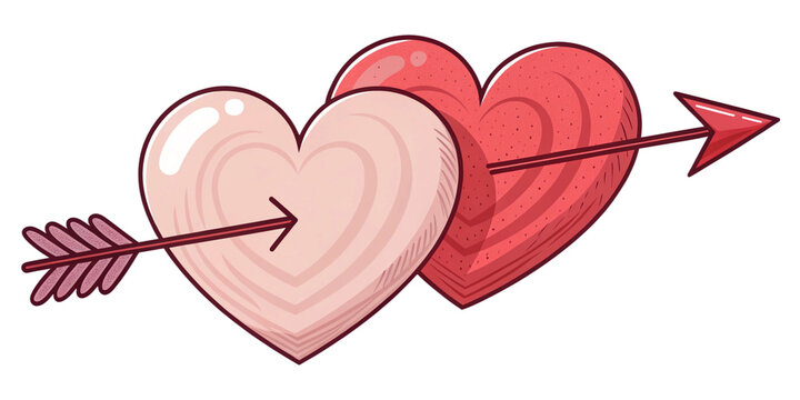 two cartoon hearts pierced by an arrow isolated on white background for valentines day design