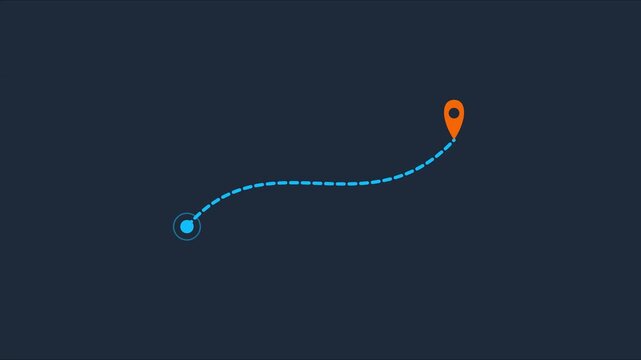 Animated map route with location pin marker and travel path line for navigation and logistics animation 4k