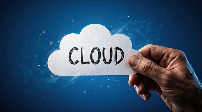 Hand holding paper cloud shape storage