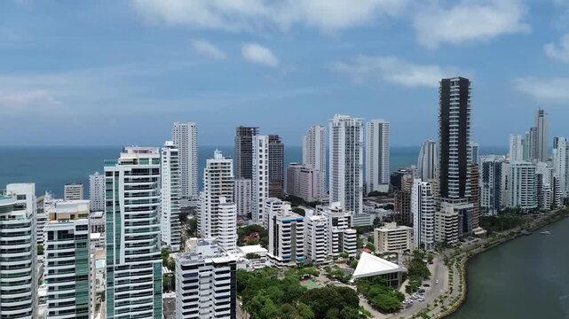 Bocagrande Skyline and Modern High-Rise Buildings in Cartagena, Colombia &ndash; Drone Aerial View