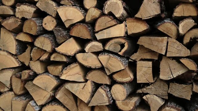 Natural Wooden Logs Stack Background, Rustic Firewood Pattern