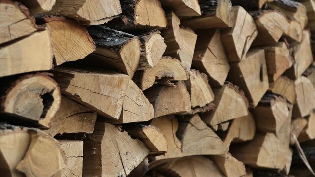 Natural Wooden Logs Stack Background, Rustic Firewood Pattern