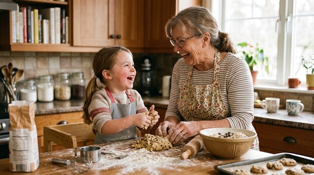 Grandmother and Granddaughter Baking Cookies Together