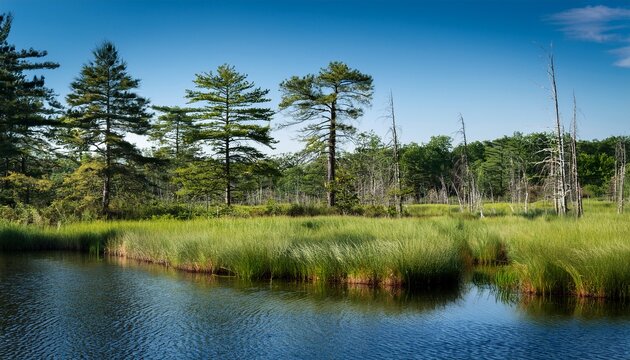Bushy Beard Grass And Atlantic White Cedar On The Edge Of A Bog In The New Jersey Pine Barrens