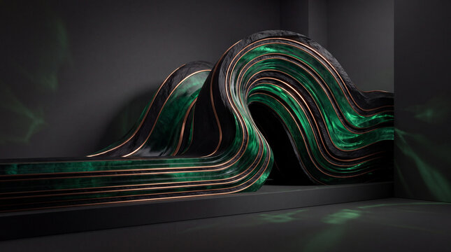 Cracked 3D stone surface glowing with green veins