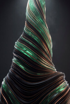 Vertical 3D stone formation with green energy lines