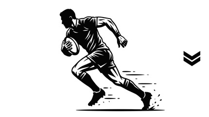 Fototapeta premium Rugby player sprinting with a ball in high contrast black and white vector art style