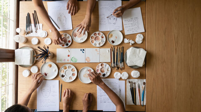 Top-Down Beauty Workshop Table With Artistic Tools