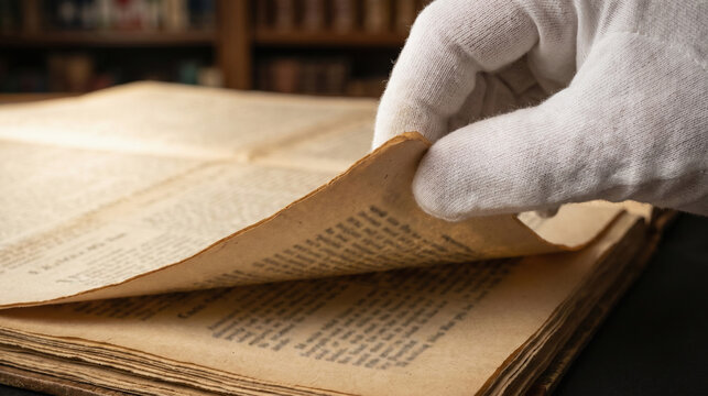 Gloved Fingers Close-Up Carefully Separating Fragile Newspaper Pages