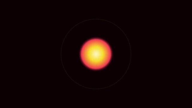 Glowing abstract sun sphere pulsing with radiant light energy on animation 4k black background