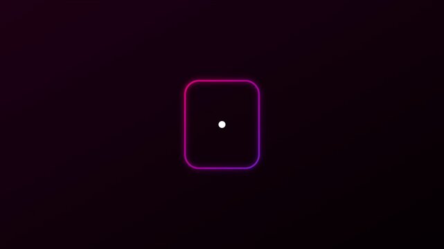 Neon glowing rounded square loading animation with pulsing circular progress indicator 4k