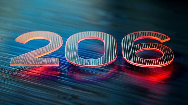 A glowing "206" rendered in a stylized, metallic font against a blue fiber optic background