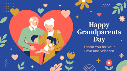 Fototapeta premium Grandparents Day illustration with family hug inside heart shape