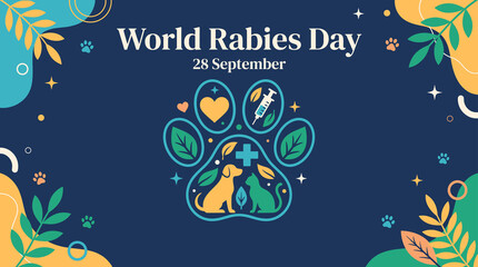 Fototapeta premium World Rabies Day illustration with paw print and vaccine icons