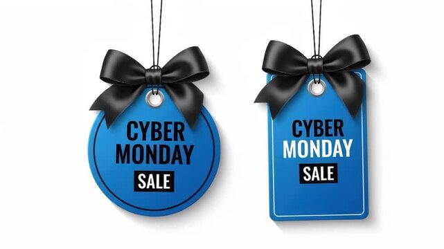 Cyber monday sale tags with black bows isolated on white background