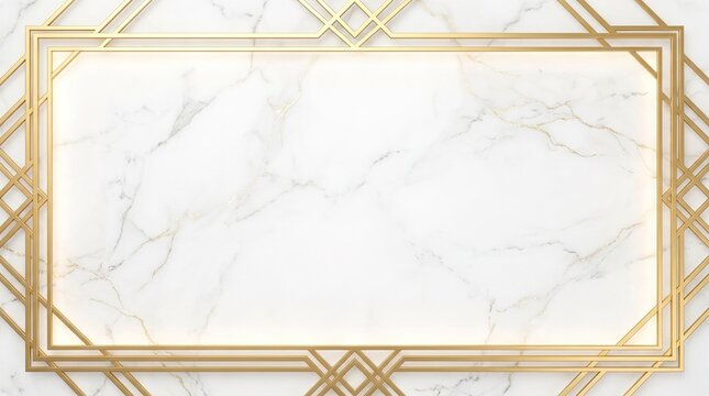 elegant gold geometric frame on white marble texture luxury surface