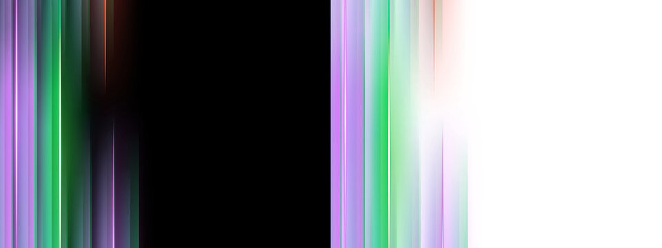 Neon Vertical Light Streaks with Purple Green Gradient Glow on Black and Transparent Background