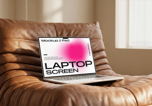Laptop Screen Leather Chair Mockup