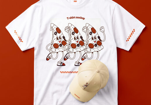 T-Shirt and Cap Flat Lay Mockup