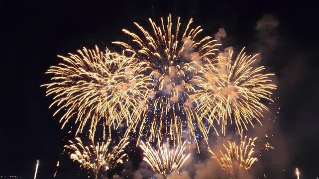 Spectacular colorful fireworks display lighting up the dark night sky during a festive celebration