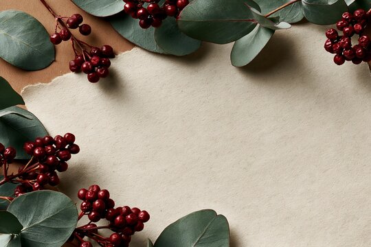 Minimalist seasonal design with eucalyptus foliage and red berry clusters