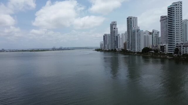 Oceanfront High-Rise Buildings in Bocagrande, Cartagena, Colombia &ndash; Drone Aerial View