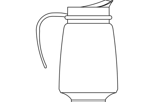 Vector line art featuring a pitcher, carafe, or thermos jug with a handle, lid, and tapered body.