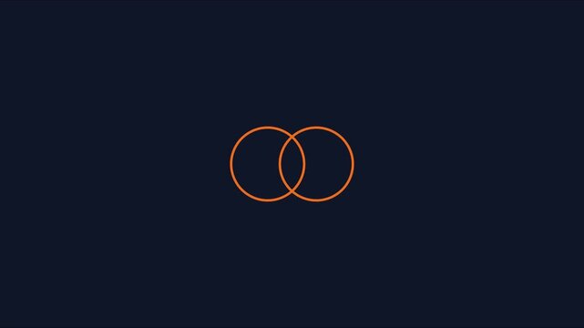 Minimalist venn diagram animation with intersecting orange circles on dark 4k background intersection
