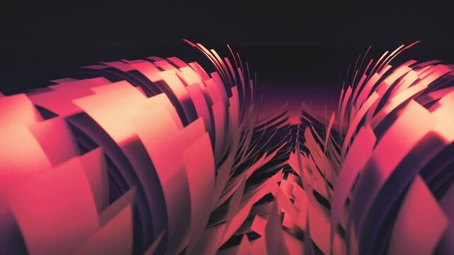 Abstract 3D curved pink ribbon layers twisting in dynamic motion graphics. Elegant dark pink metallic wave lines background for luxury fashion, modern design, and technology presentation.