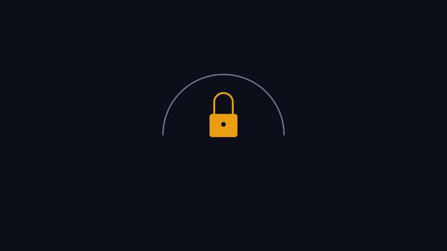 Minimalist digital security padlock animation on dark 4k background, for cyber security, and data protection concepts