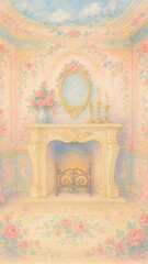 Obraz premium Pastel floral vintage fireplace elegance