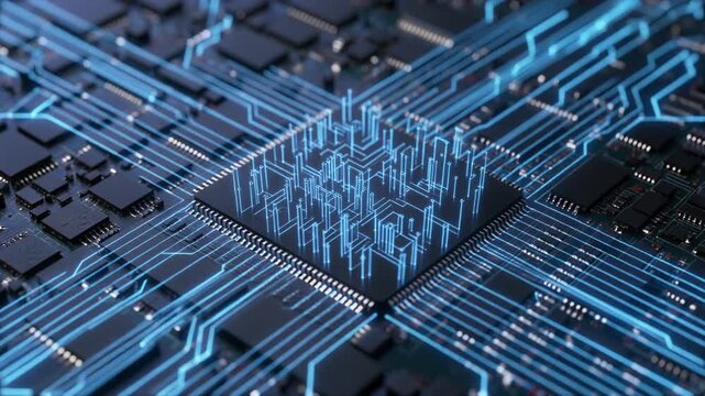 AI Chip and Semiconductor Processor on Digital Circuit Board
