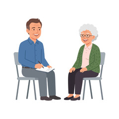 Obraz premium Professional Therapist Conducting a Supportive Counseling Session with an Elderly Woman Patient Sitting on Chairs